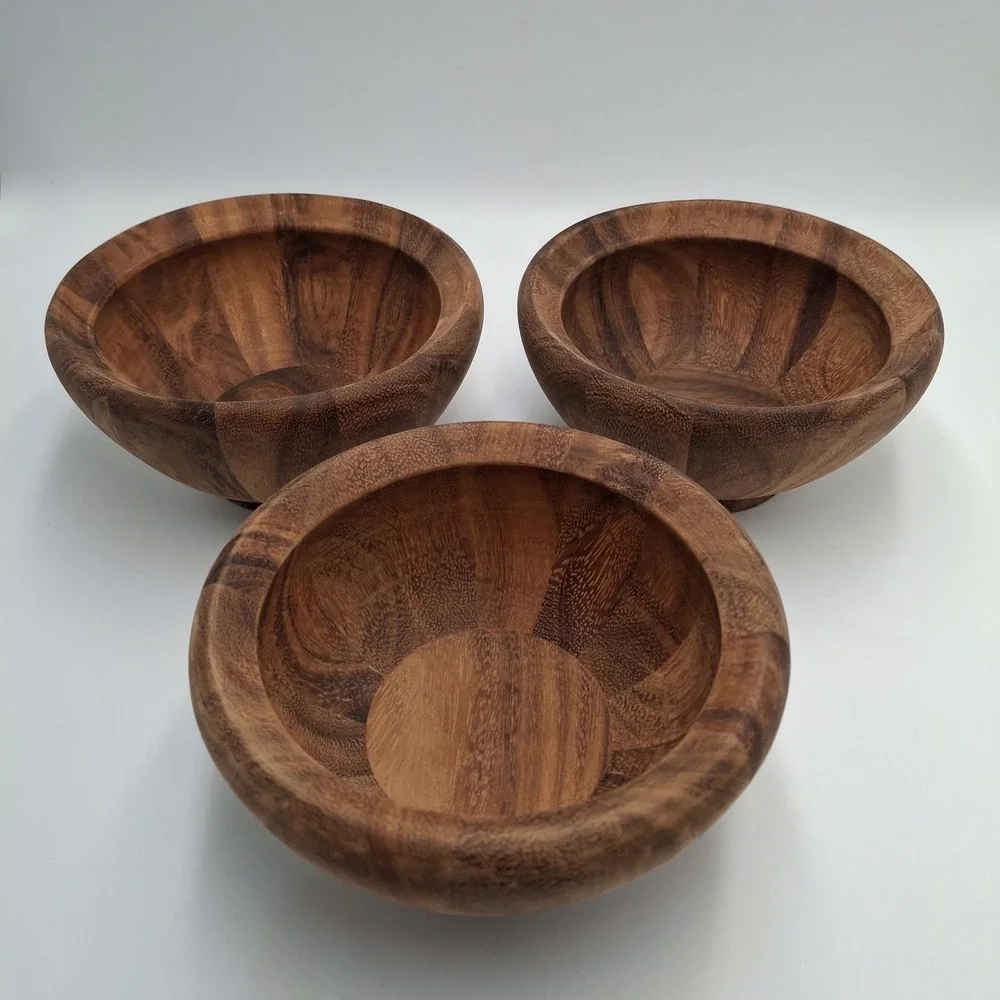 Ironwood Gourmet Acacia Wood Salad Bowl Set 2 Nesting Wooden Rustic Kitchen